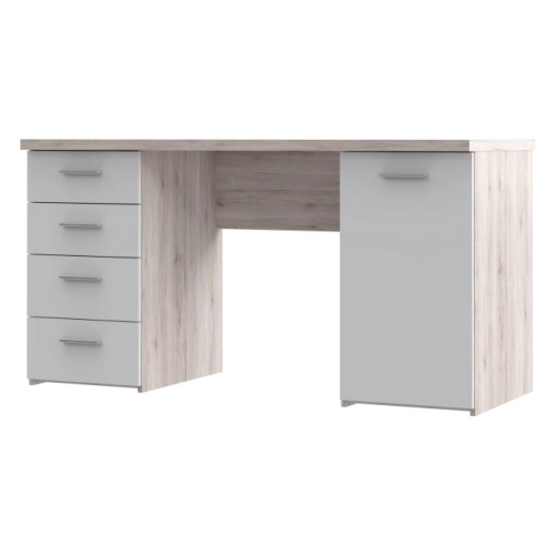 Biurko 145x60 cm z 4 szufladami i szafką Biały/Dąb Piaskowy